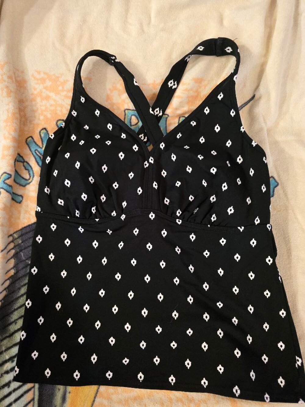 Black Swim Top with White Diamond Pattern